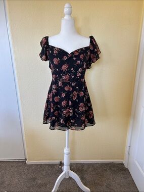 Kimchi Blue Black Floral Off-Shoulder Mini Dress